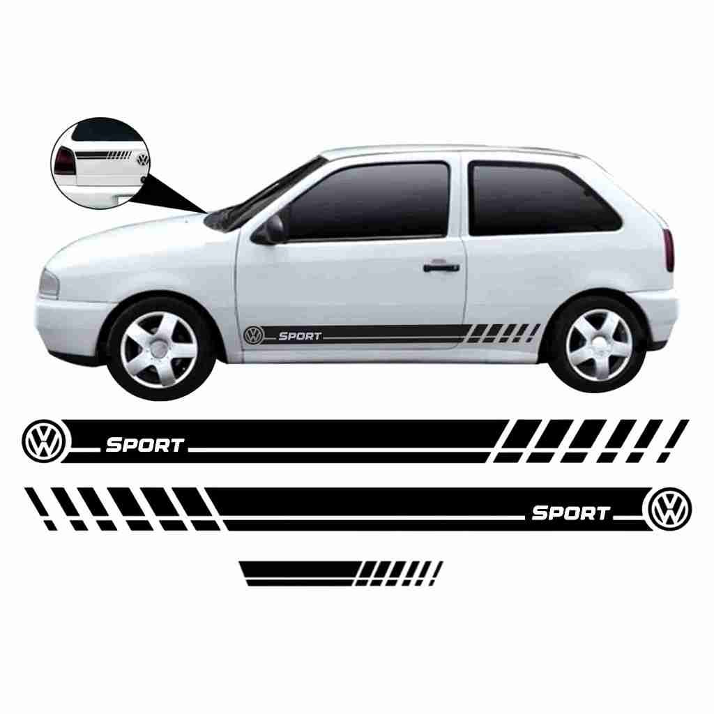 Adesivos Gol Bola G2 Faixa Lateral Sport 2 4 Portas Acessórios Personalizado Tuning 3Und. PRETO BRILHO VW83