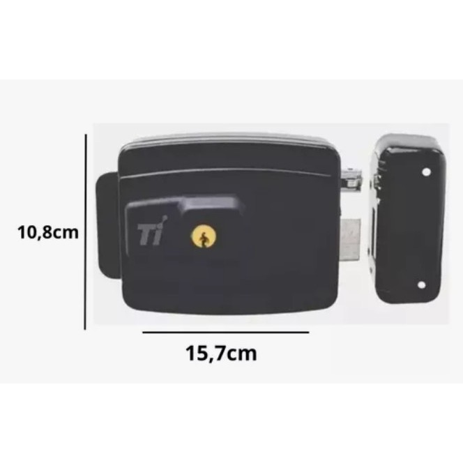 Fechadura Elétrica Reversível Portão Abre Dentro e Fora 50/60 Hz 12V 80 mm 2 chaves Titanium Platina