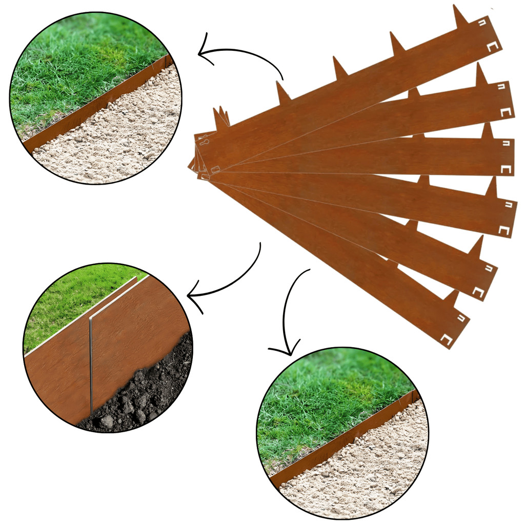 Guia Moldável para Canteiro Aço Enferrujado 25cm x 1mt 6 Pç