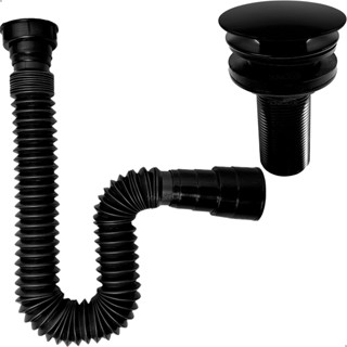Sifão De Pia Flexivel Preto E Válvula Click 7/8 Preta Inox Ralo De Pia Cuba Banheiro Escoamento 30mm em Oferta na Shopee