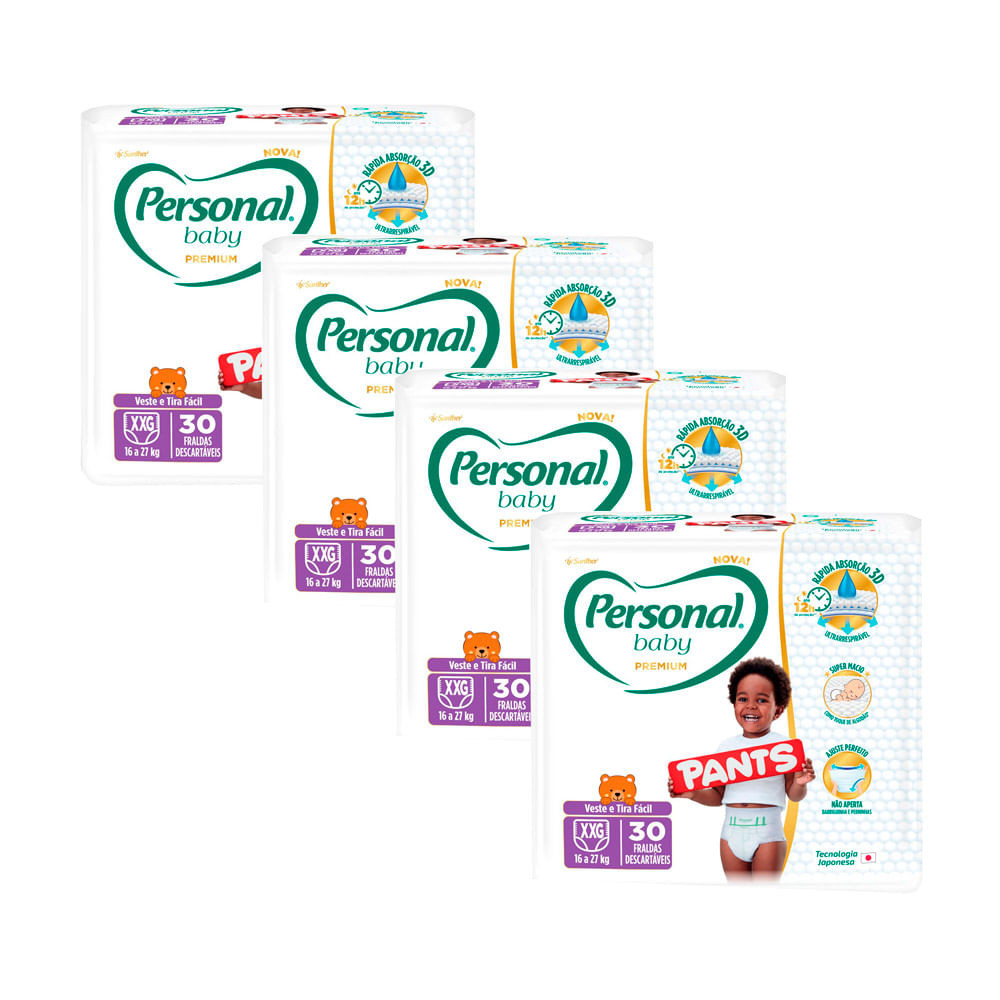 Kit 4 Fralda Personal Baby Premium Pants Tamanho XXG com 30 Unidades cada em Oferta na Shopee