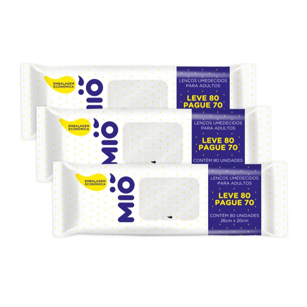 Kit 3 Lenço Umedecido para Adultos Mió Leve 80 Pague 70 Unidades - Beauty
