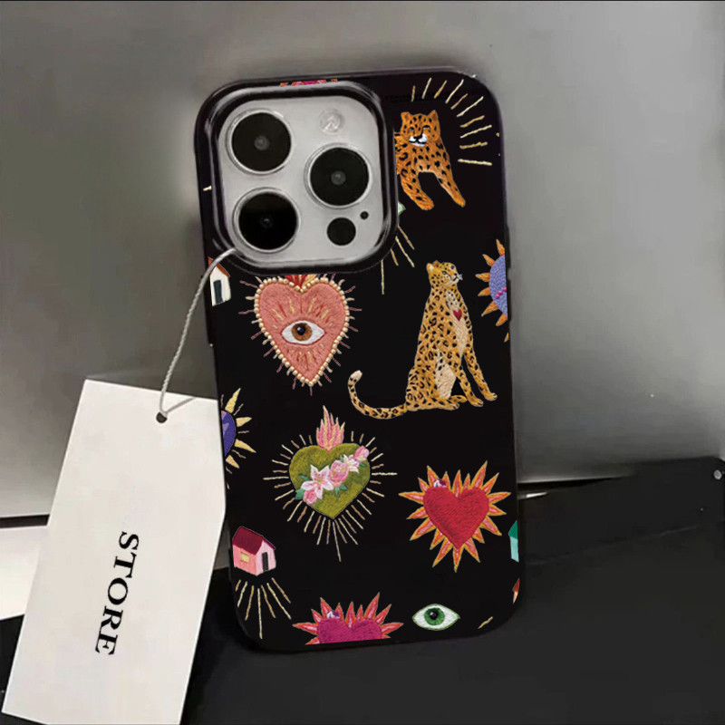 Olhos Vintage Leopardo Impressão Caso Para iPhone 16 15 14 13 12 11 Pro Max X XS 7 8 Plus Preto Brilhante TPU Macio
