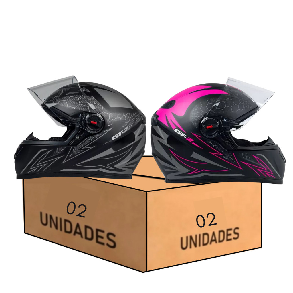 Kit 2 Capacete Fw3 Gt2 Preto Fosco Preto Rosa Com Narigueira Alta