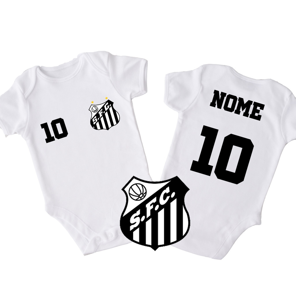 Body Santos Infantil Bebê Bori de Time Personalizado com Nome do Bebe  Roupa Bebe