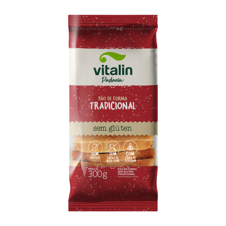 Pão de Forma Tradicional Sem Glúten 300g - Vitalin
