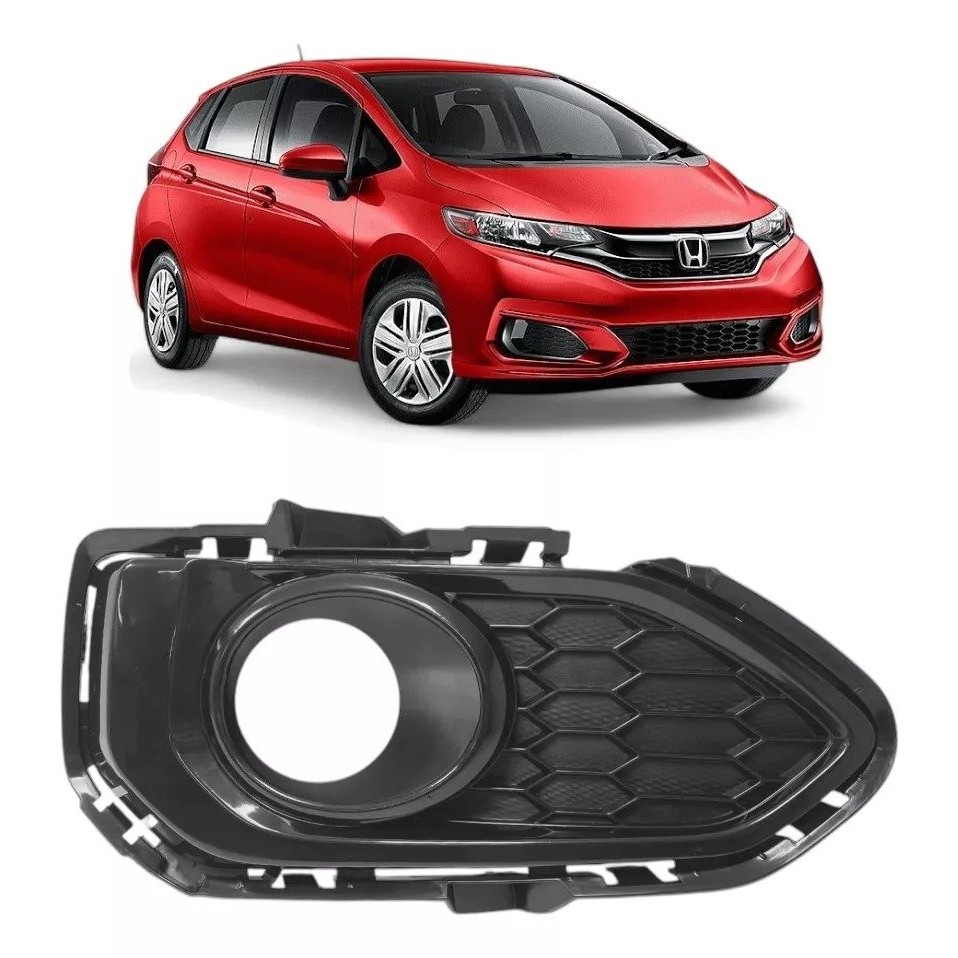 Moldura Friso Grade Farol De Milha Honda Fit 2018 Preta Com Auxiliar Lado Direito