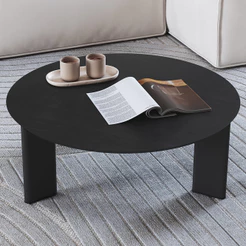 Mesa de Centro Para Sala de Estar Pés Madeira Baixa Bulat A03 Nero Preto - Lyam Decor