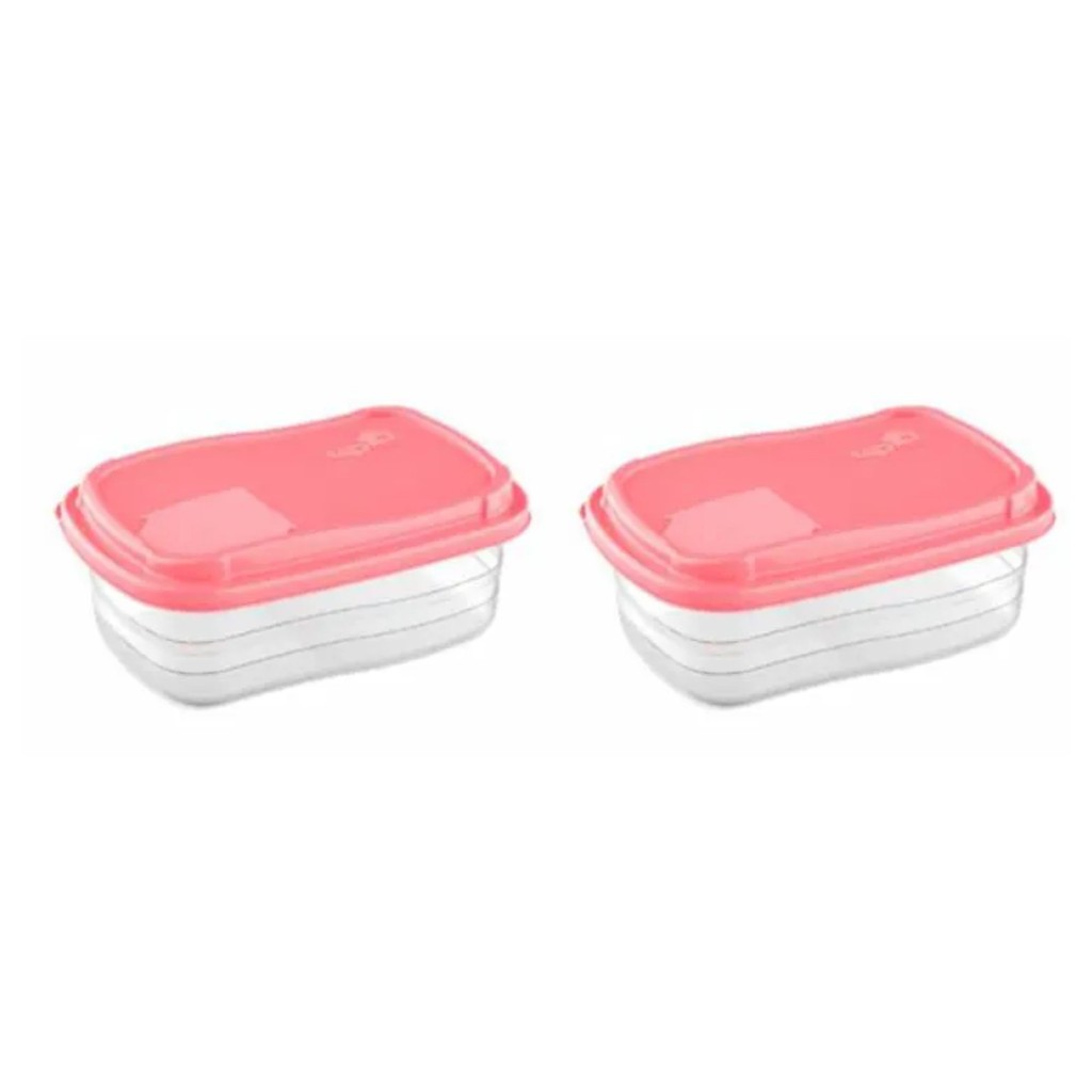Kit 2 Container Freezer 330ml Com Tampa Plástico Microondas Retangular Versátil Prático