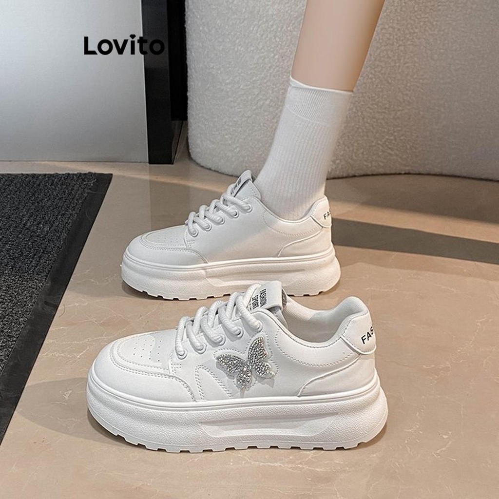 Lovito Tênis esportivo liso com sola grossa e macio e confortável para deslocamento esportivo para mulheres  LFA60308 - Women Shoes