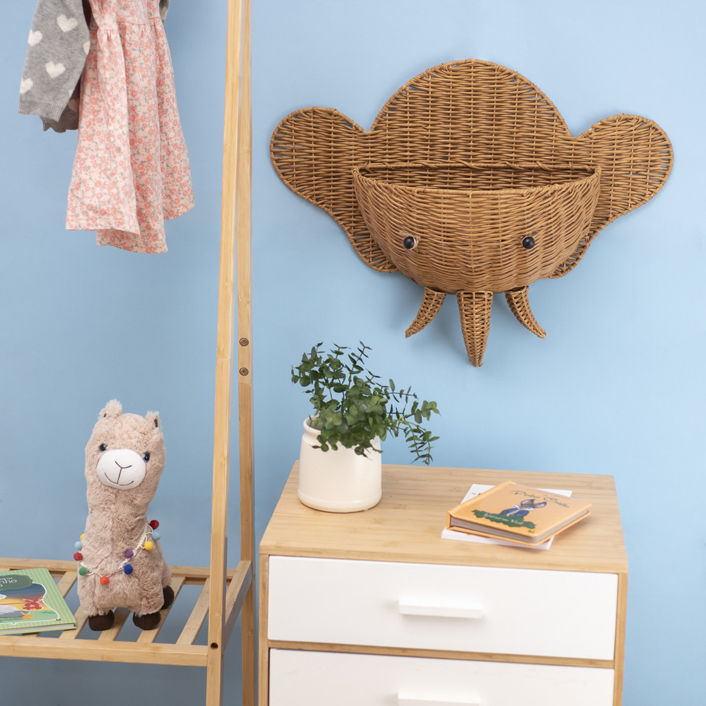 cesto organizador de parede 60cm elefante textura palha rattan - Oikos em Oferta na Shopee