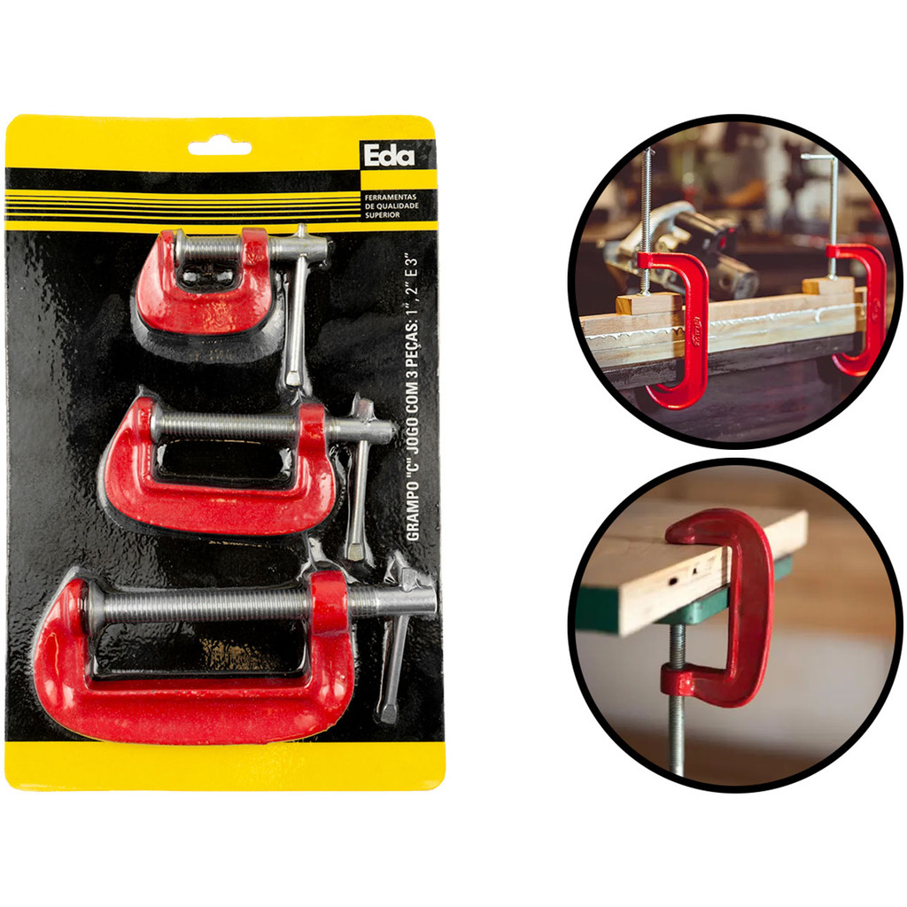 Jogo De Grampos 3 Peças Tipo C Sargento 1 2 E 3 Pol P/ Aperto Marcenaria Carpintaria Multiuso Eda em Oferta na Shopee
