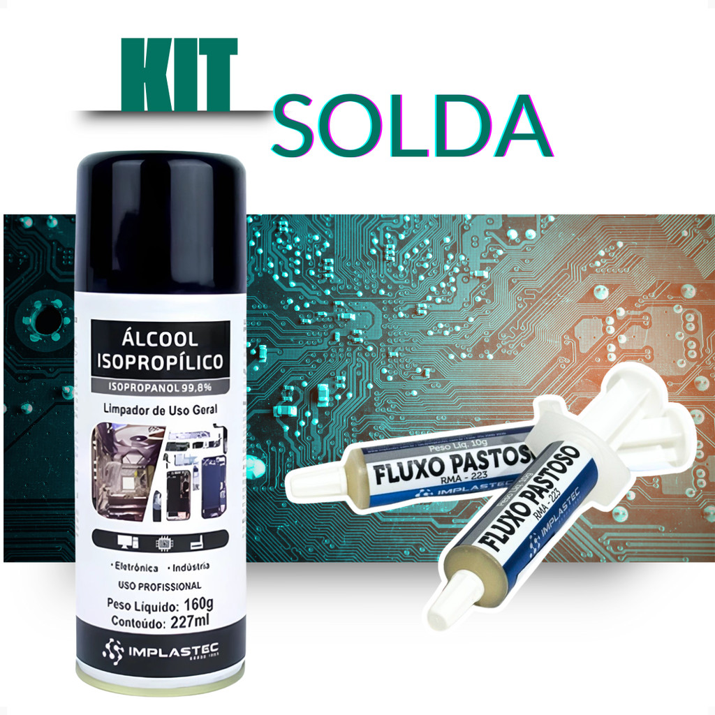 Kit 2x Fluxo Pastoso 10g + Limpador Spray de Placas e Componentes Eletrônicos 160g