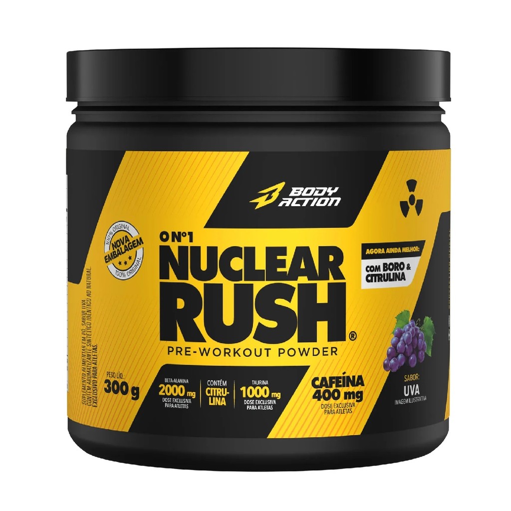 Pré Treino Nuclear Rush Pote 300g Uva Bodyaction em Oferta na Shopee