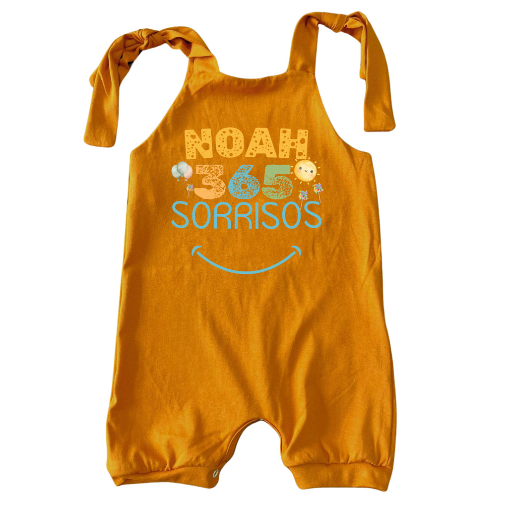 Jardineira Estampada Algodão Bebê Conjunto Minimalista Boho Sol 365 Sorrisos Personalizada