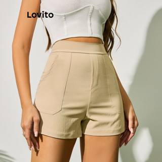 Lovito Boho Shorts Feminino Liso Alinhado LBL09004