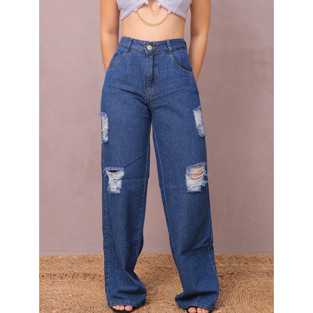 CALÇA WIDE LEG RASGADA / CALÇA PANTALONA RASGADA