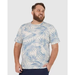Camiseta Masculina Plus Size Estampa Folhagem Em Malha Linho