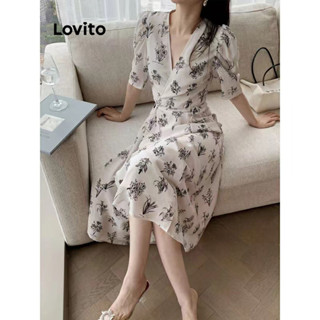 Lovito Vestido casual floral com rendas para mulheres LNE57327