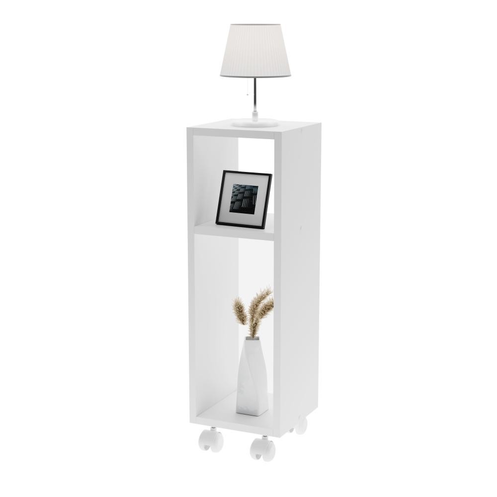 Mesa De Cabeceira Pequena com rodinhas 20x20x60cm Branco Quarto Sala