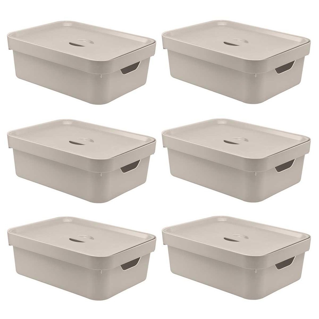 6x Caixa Plastica Multiuso Organizadora 10,5L OU Cube Bege em Oferta na Shopee