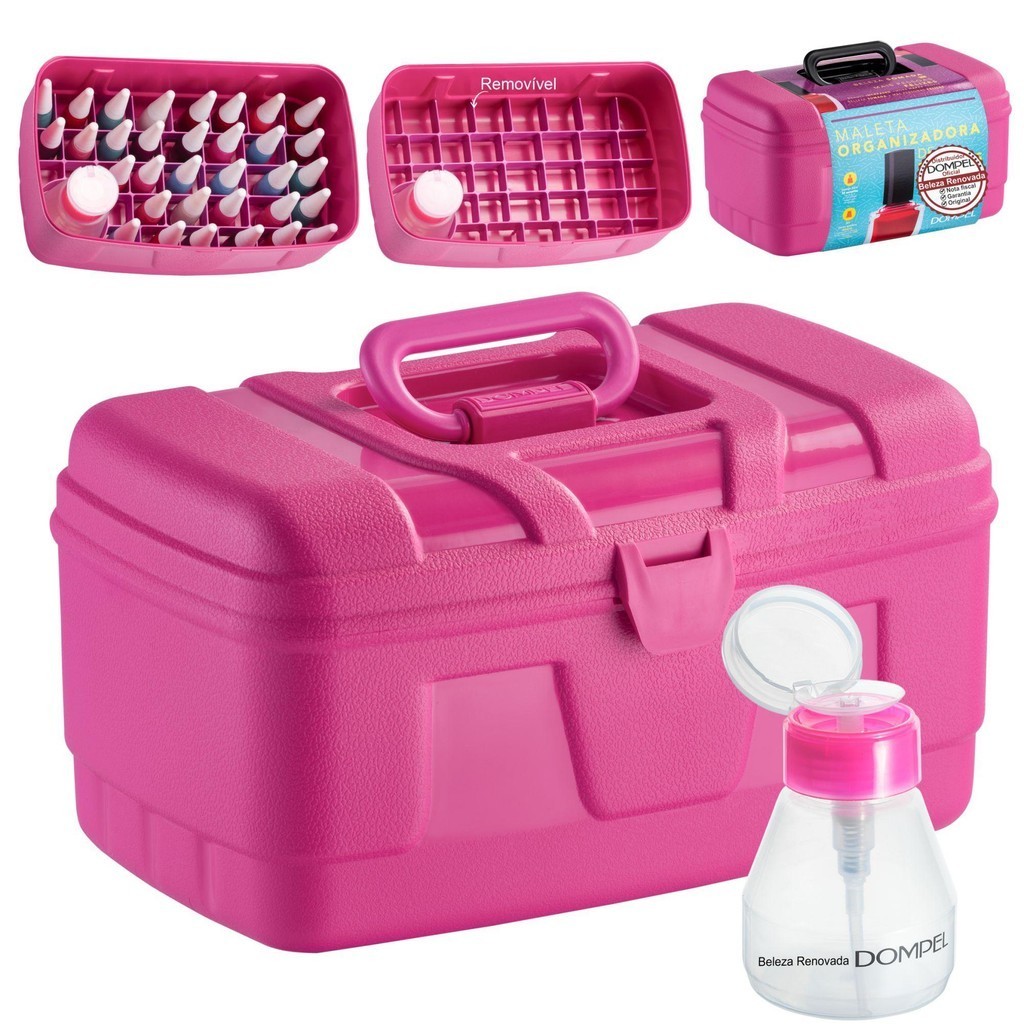 Maleta Organizadora 34 Esmaltes Manicure+Porta Acetona Rosa em Oferta na Shopee