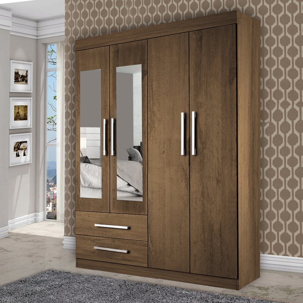 Guarda-Roupa Solteiro 4 Portas 2 Gavetas e 2 Espelhos Madri Espresso Móveis Freijó em Oferta na Shopee