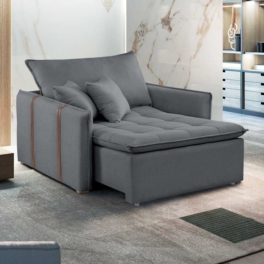 Poltrona Cama em Madeira Eucalipto 110 cm Detroid Yescasa Veludo  Cinza em Oferta na Shopee