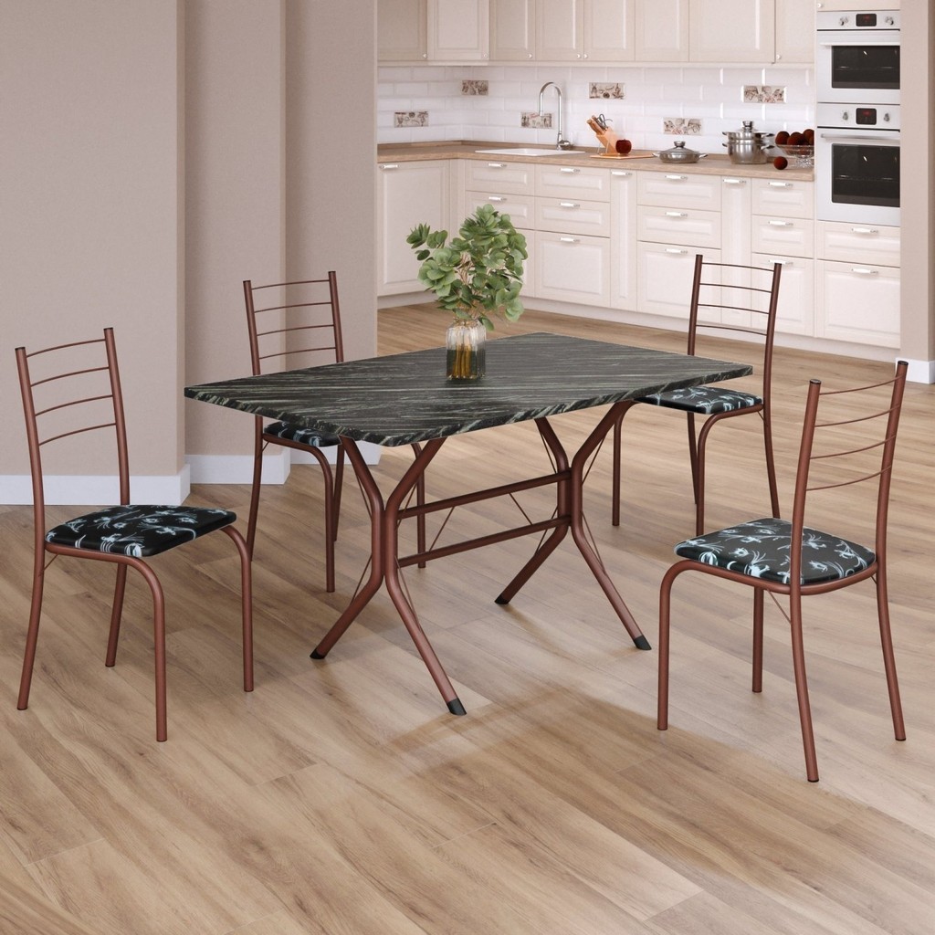 Conjunto Sala de Jantar Mesa Retangular 100x60cm Tampo Madeira Mdp Ardósia Indiana 4 Cadeiras Rio Preto Floral/Marrom em Oferta na Shopee