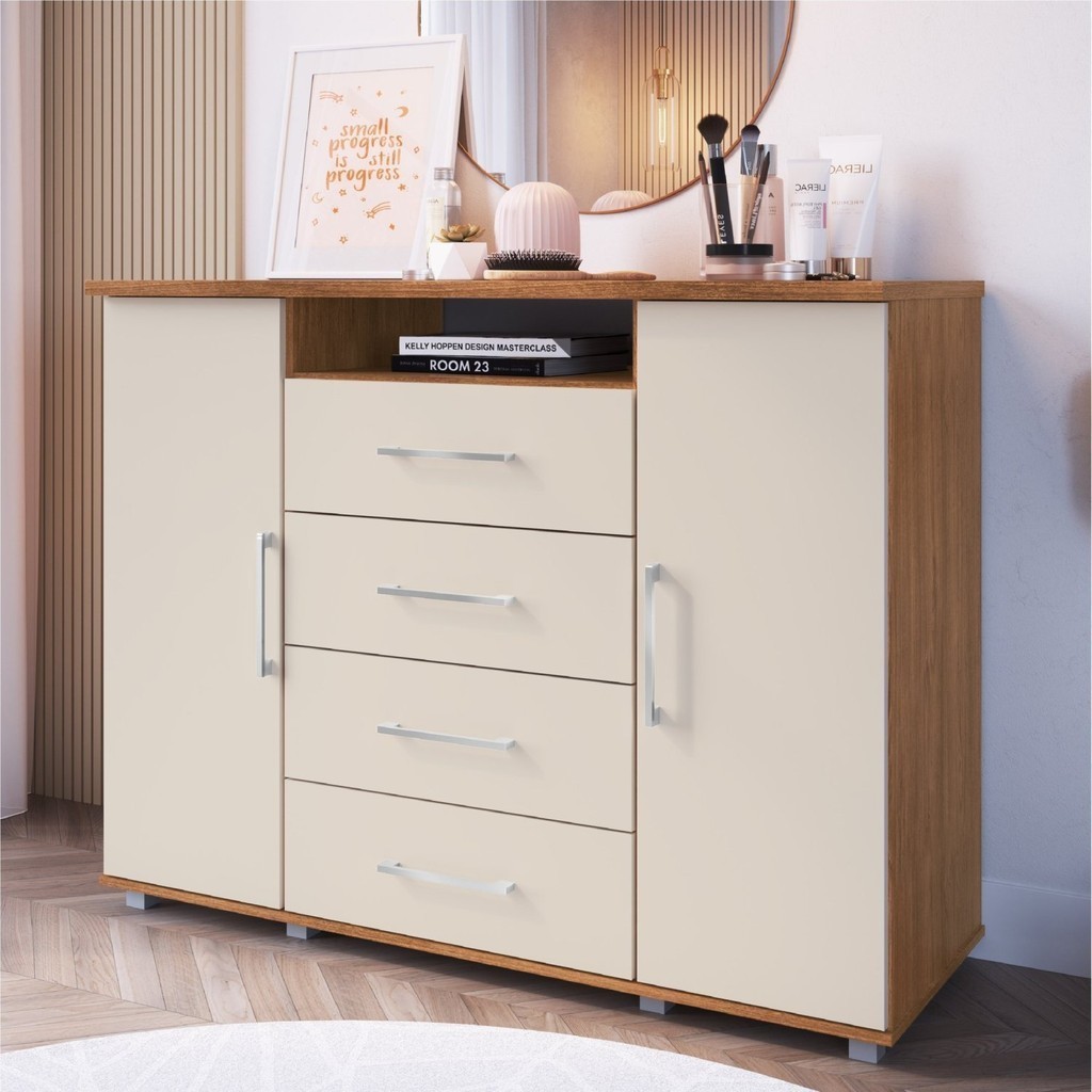 Comoda Sapateira 2 portas 4 Gavetas 1 Nicho Gold Freijó em Oferta na Shopee