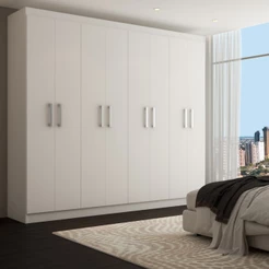 Guarda-Roupa Casal Ele e Ela 8 Portas 8 Prateleiras Malbec Branco Fosco - Panorama Móveis