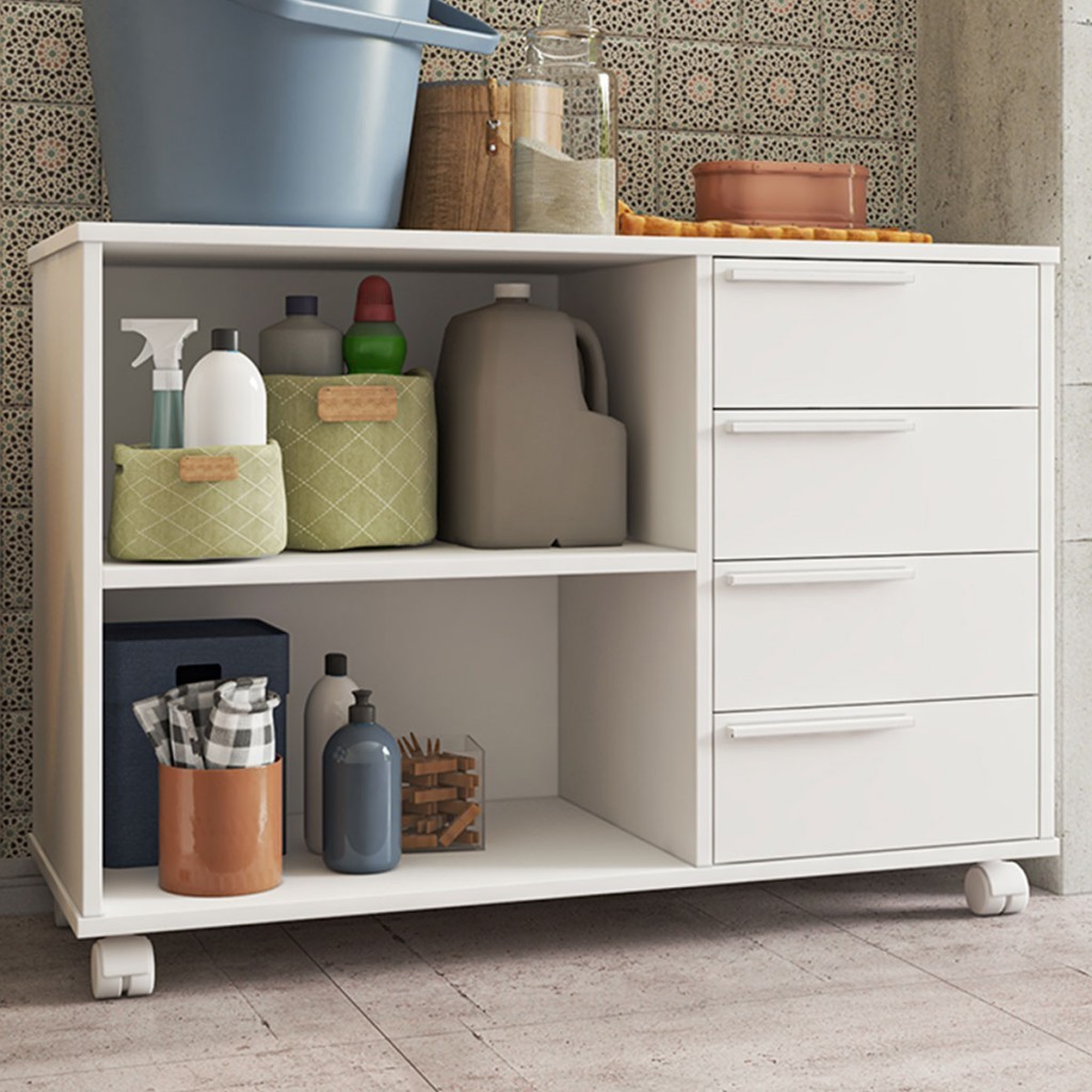 Armário Multiuso 4 Gavetas 1 Prateleira Branco Bs 49 - Brv em Oferta na Shopee