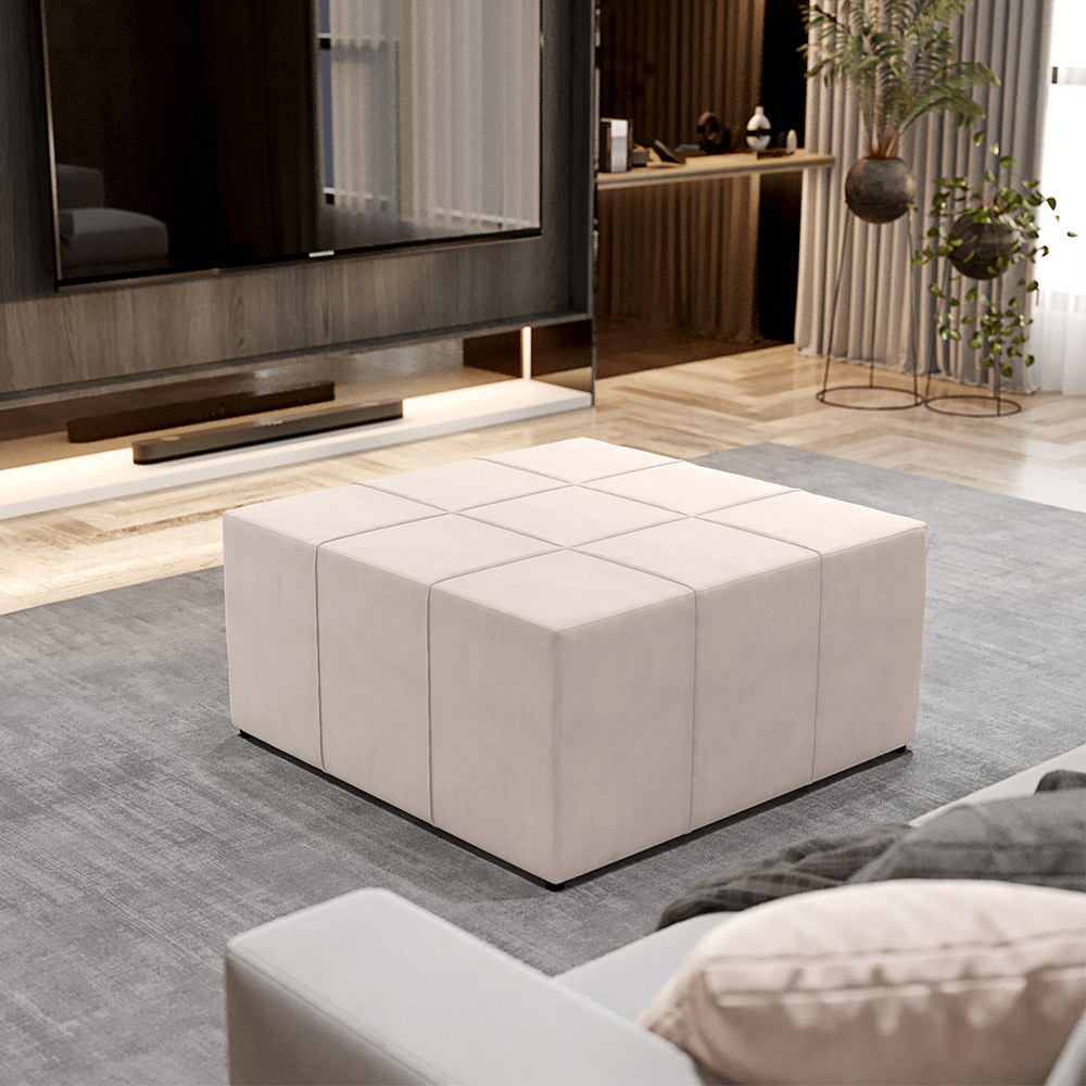 Puff Decorativo Para Sala de Estar Quadrado Milano 90x90cm W01 Suede Bege - Lyam Decor em Oferta na Shopee