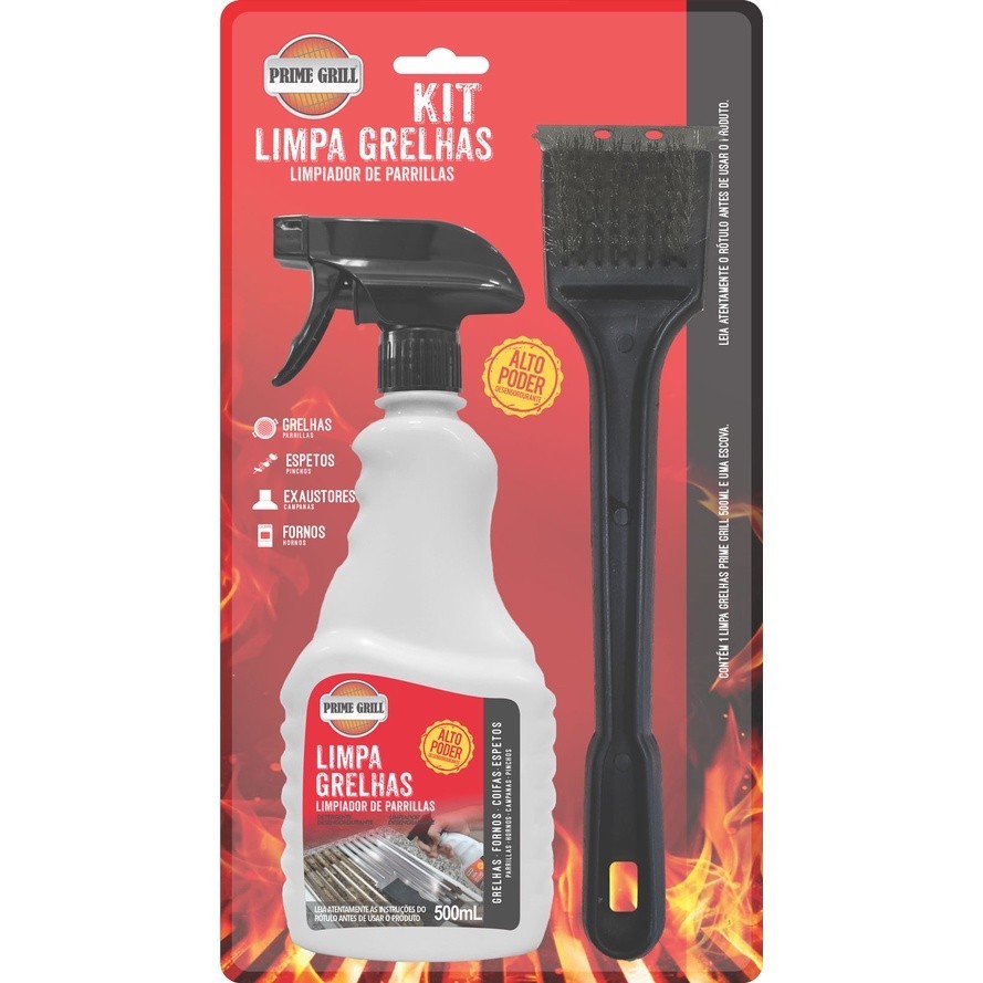 Kit Limpa Grelhas 500mL + Escova Prime Grill