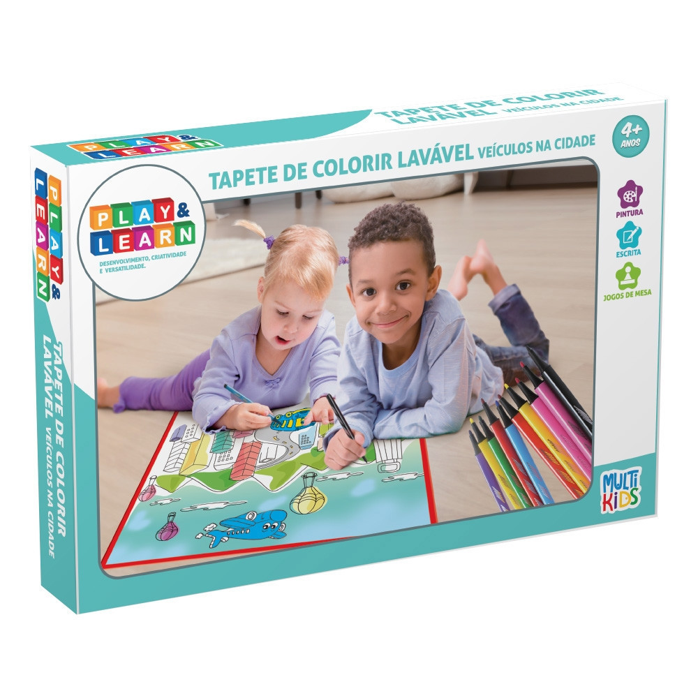 Tapete Lavável Play e Learn Veículos na Cidade 50x50cm Multikids - BR1744