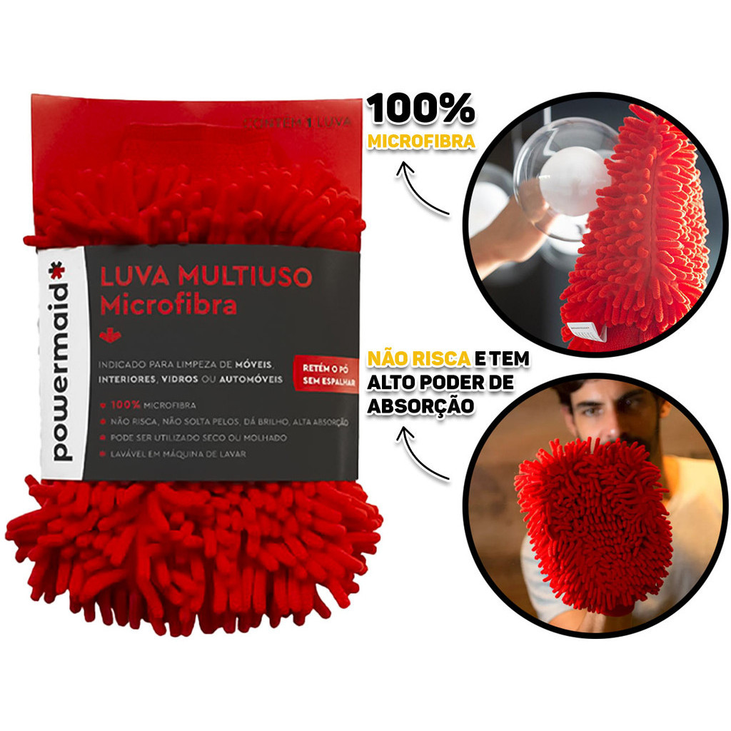 Luva Multiuso De Microfibra Para Limpeza De Carro Moto Automóvel Vidro Móveis Pano Mágico Powermaid em Oferta na Shopee