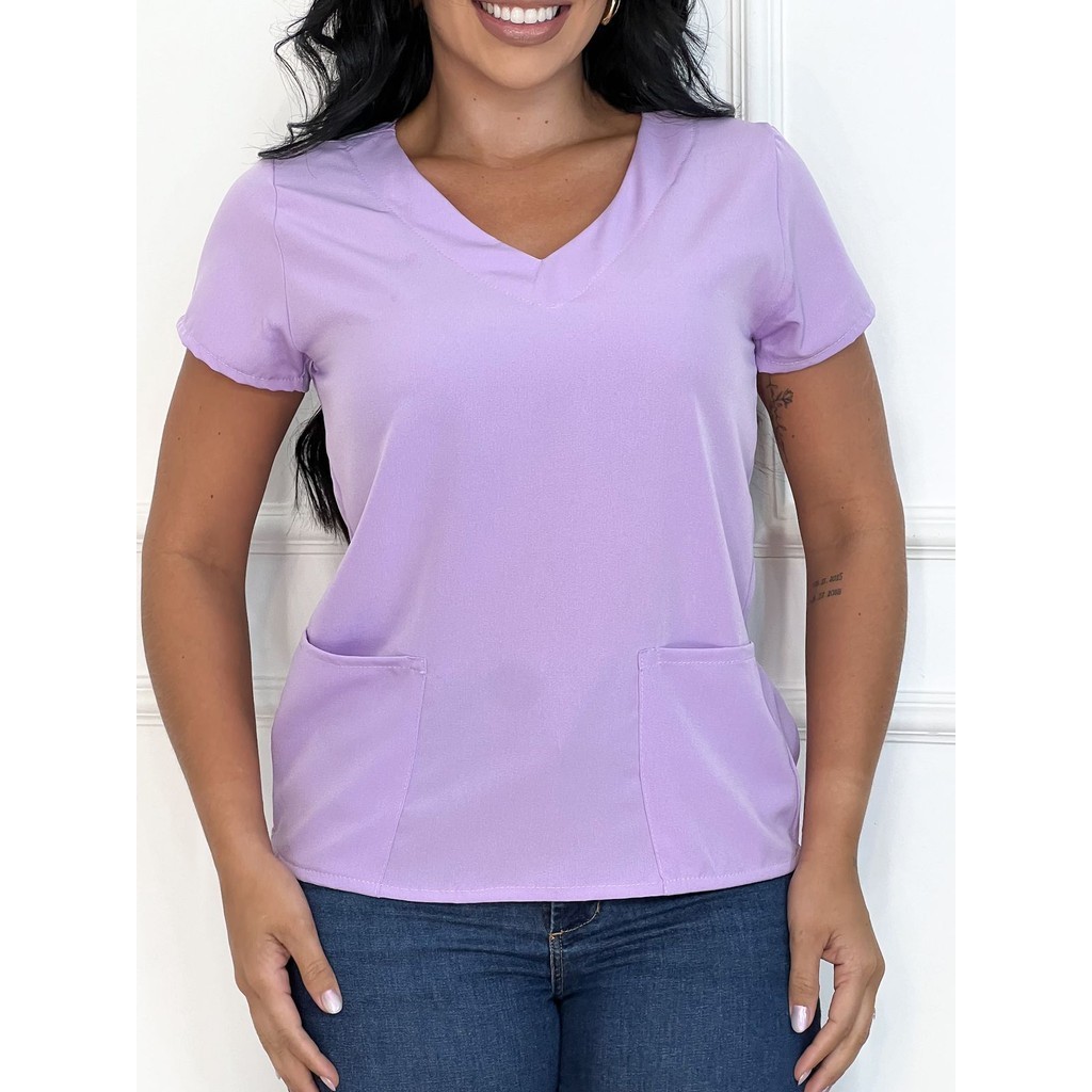 Blusa Bata Scrubs Feminina Baby Look Lilás