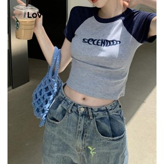 Lovito Camiseta Casual Simples Colorblock Curta Slim Fit Estilo Americano Doce E Picante Para Mulheres LNA50192