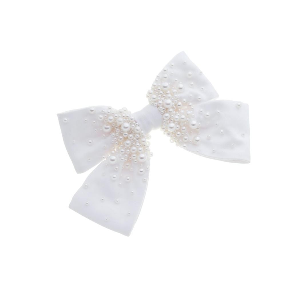 LAÇO DE CABELO ISADORA CREPE ACETINADO BRANCO BORDADO DE PÉROLAS em Oferta na Shopee
