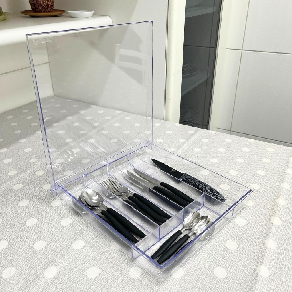 Porta Talher Organizador De Gaveta Com Tampa 5 Divisórias