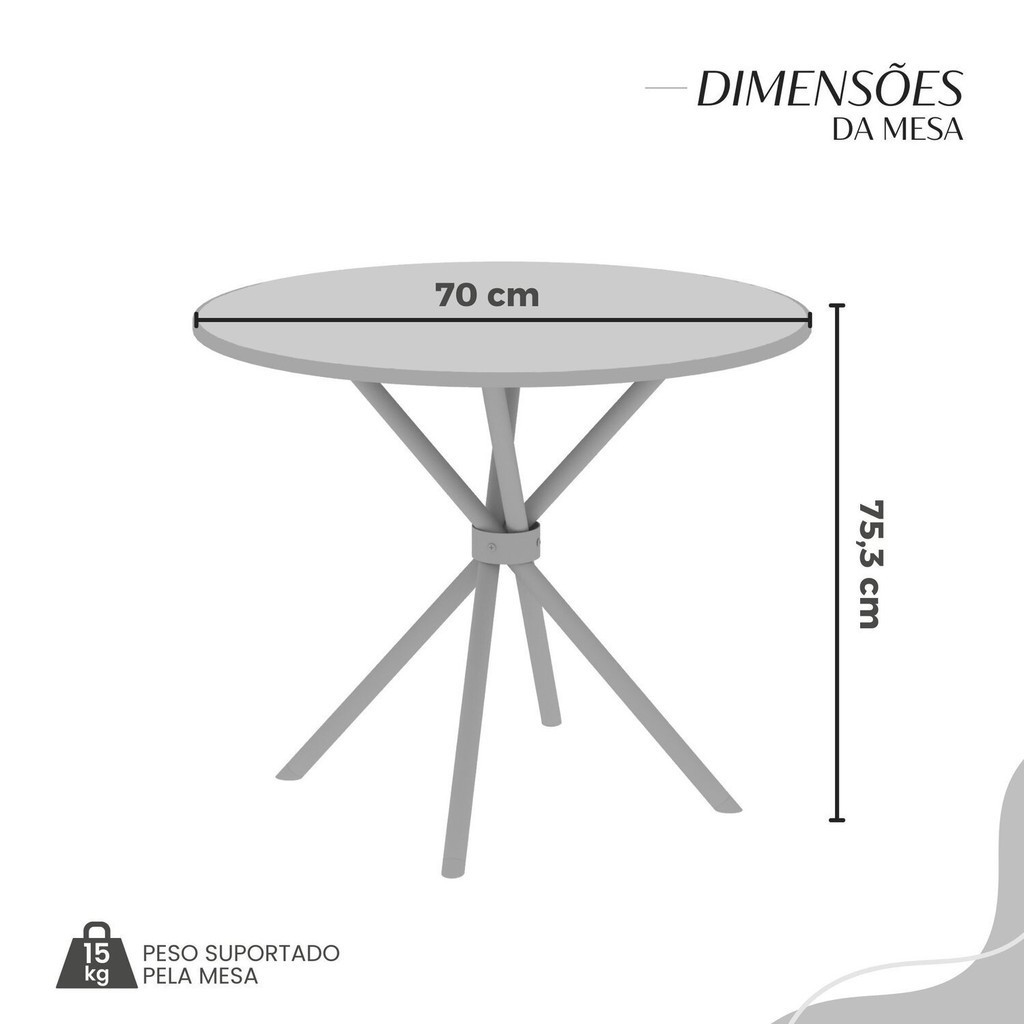 Detalhes do Conjunto Sala de Jantar Mesa Redonda 70cm Tampo Granito Topázio 4 Cadeiras Linda Yescasa Marrom/Prata