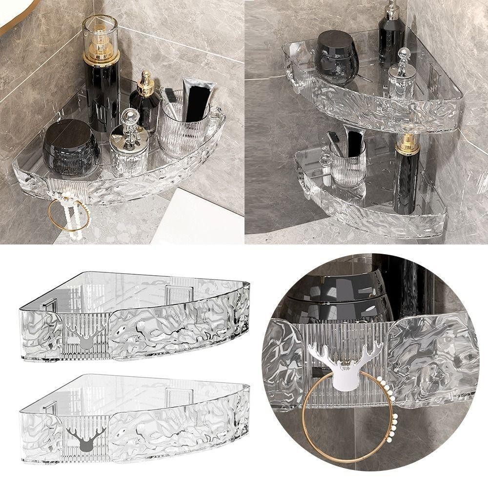 Prateleira Triangular Para Banheiro Sem Perfurações Com Padrão Glaciar Montada Na Parede