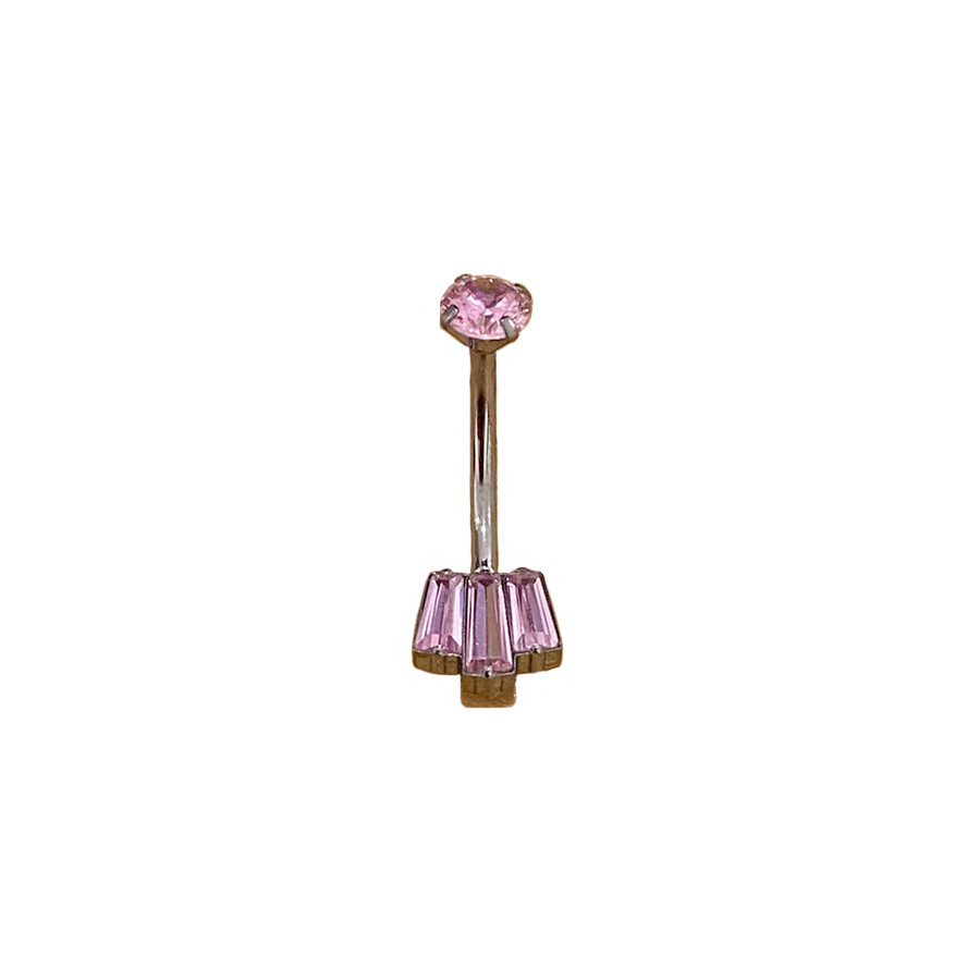 Piercing Banana Bell De Titânio Turmalina Rosa  1.2 X 10mm