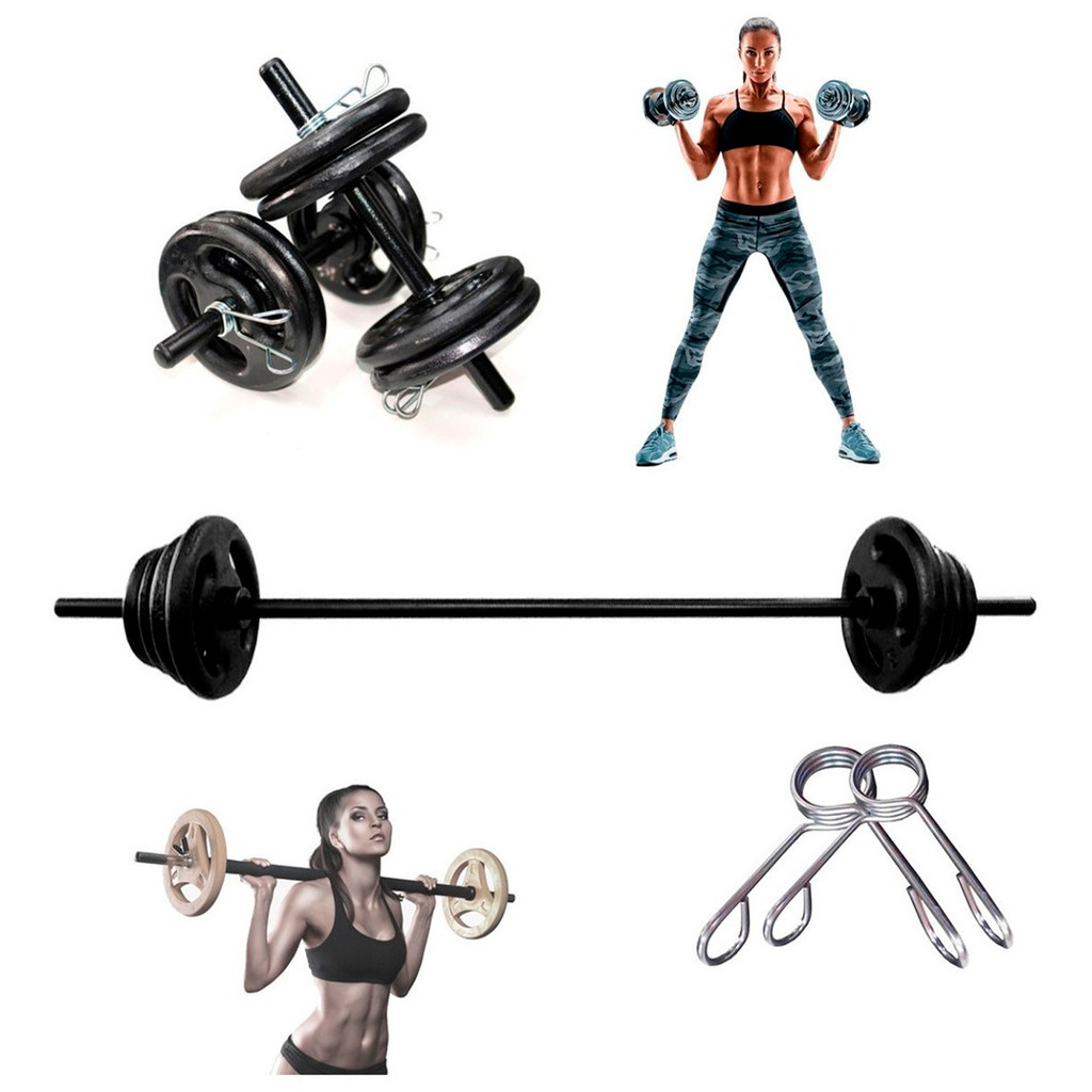 Kit Barra Oca 1,20m + 2 Barras 40cm + 24kg em Anilhas Emborrachada Academia Musculação