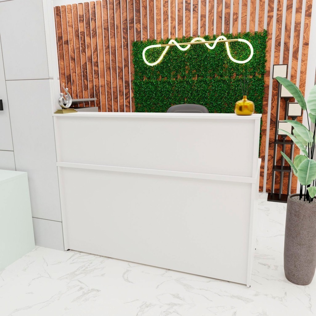 Balcão Atendimento Recepção Consultório 140x60cm com Gaveta Branco - Home & Living