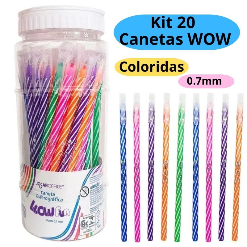 Kit 20 Canetas Esferográficas Wow 0.7mm Coloridas Branco Escolar Escritório Leo&Leo em Oferta na Shopee