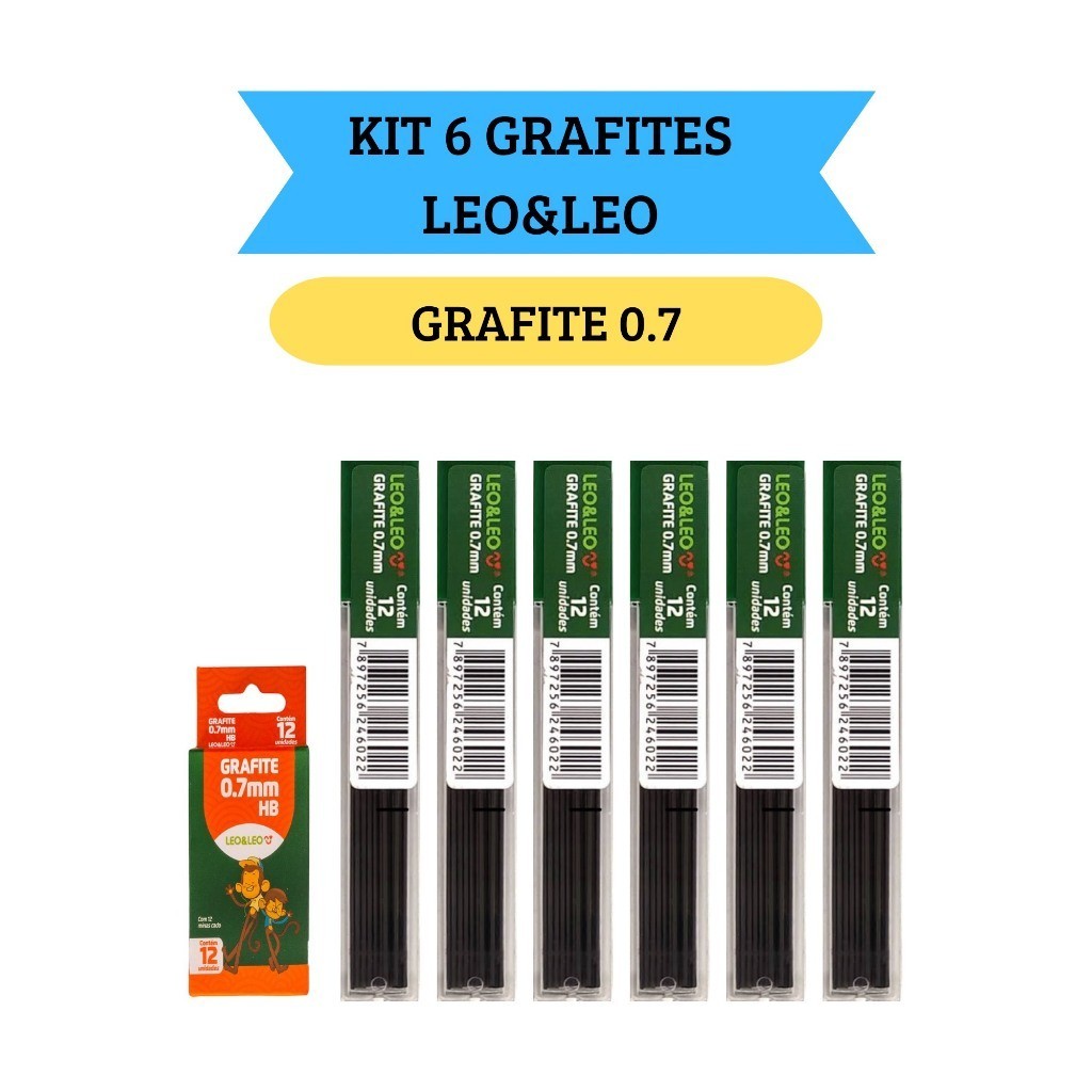 Kit 06 Grafites para Lapiseira Mina De Grafite 0.7mm Leo&Leo