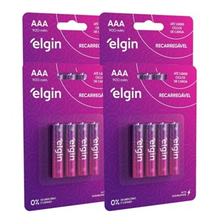 16 Pilhas Recarregável Aaa 3a Palito 900mah 4 Cartelas Elgin em Oferta na Shopee
