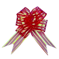 100 LAÇOS FACIL P/ PRESENTE ORGANZA HOLOGRÁFICO VERMELHO GRANDE 3 CM X 47 CM (EX)