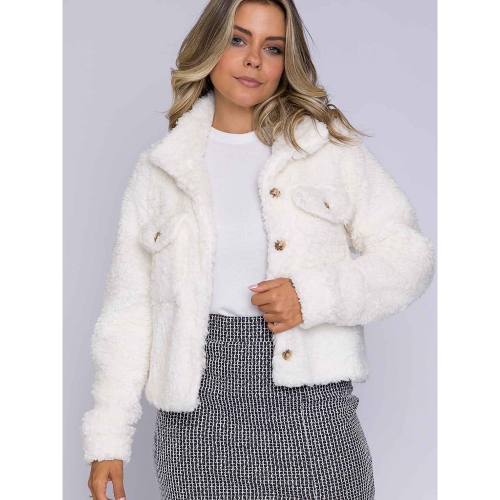 Casaco Feminino Teddy Curta Carneiro Com Botão inverno Moda Super Envio !!